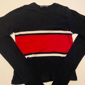 brandy melville long sleeve red, white, and navy striped top
